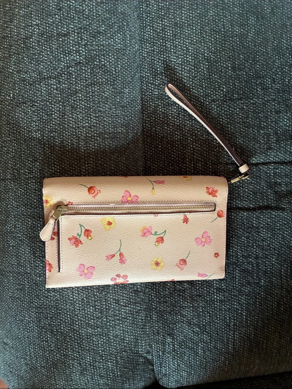 Coach Light Pink Floral Leather Wristlet Clutch